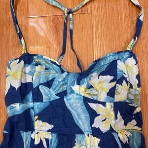 Hollister Blue and Yellow Floral Flower Strappy Y Back Light Spring Summer Dress
